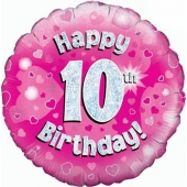 Luftballon aus Folie zum 10. Geburtstag, Happy 10th Birthday Pink