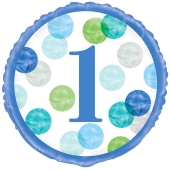 Luftballon aus Folie, 1st Birthday Blue Dots, inklusive Helium