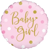 Sparkling Baby Girl, Dots holo, holografischer Luftballon aus Folie mit Helium