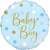 Sparkling Baby Boy, Dots holo, holografischer Luftballon aus Folie mit Helium