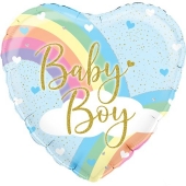 Rainbow Baby Boy, holo, holografischer Luftballon aus Folie mit Helium