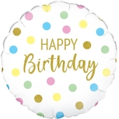  Happy Birthday Pastel Dots Holographic, Luftballon zum Geburtstag mit Helium