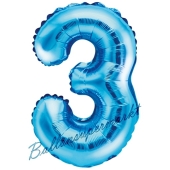 Luftballon Zahl 3, blau, 35 cm