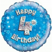 Luftballon aus Folie zum 4. Geburtstag, Happy 4th Birthday Blue