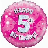 Luftballon aus Folie zum 5. Geburtstag, rosa Rundballon, Mädchen, Zahl 5, inklusive Ballongas