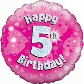 Luftballon aus Folie zum 5. Geburtstag, Happy 5th Birthday Pink