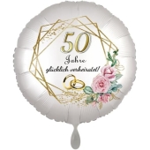 folienluftballon aus Folie, Satin de Luxe, weiß, Goldene Hochzeit, 50 Jahre glücklich verheiratet