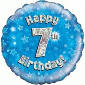 Luftballon aus Folie zum 7. Geburtstag, Happy 7th Birthday Blue