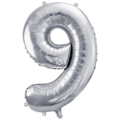 Luftballon aus Folie, Zahl 9, Silber