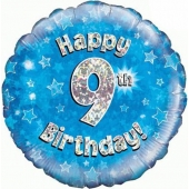 Luftballon aus Folie zum 9. Geburtstag, Happy 9th Birthday Blue