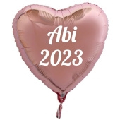 Luftballon Herz Abi 2023, rosegold-weiß, mit Helium Ballongas