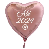 Luftballon Herz Abi 2024, rosegold-weiß, mit Helium Ballongas