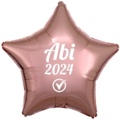 Luftballon Stern Abi 2024, rosegold-weiß, mit Helium Ballongas