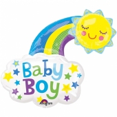 Folienballon glückliche Sonne, Baby Boy mit Ballongas