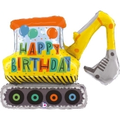 Luftballon aus Folie zum Geburtstag, Bagger Happy Birthday