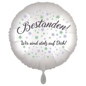 Bestanden! Wir sind stolz auf Dich! - Folienballon Weiß, Satin de Luxe, 43 cm mit Helium