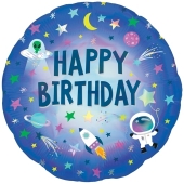 Outer Space Happy Birthday, irisierend, Weltraum Luftballon aus Folie ohne Helium