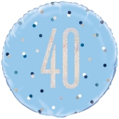 Luftballon aus Folie mit Helium, Blue & Silver Glitz Birthday 40, zum 40. Geburtstag