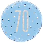 Luftballon aus Folie mit Helium, Blue & Silver Glitz Birthday 70, zum 70. Geburtstag
