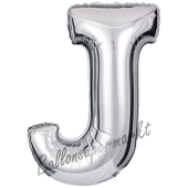 Großer Buchstabe J Luftballon aus Folie in Silber