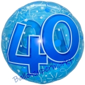Lucid Blue Birthday 40, transparenter Folienballon zum 40. Geburtstag inklusive Helium