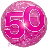 Clear Pink Birthday 50, Transparenter Folienballon zum 50. Geburtstag inklusive Helium