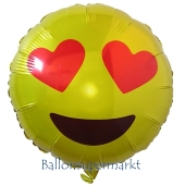 Emoticon mit Herzchenaugen, Folienballon mit Ballongas-Helium 
