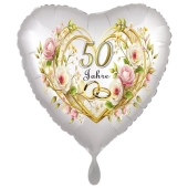 Herzluftballon aus Folie, Satin de Luxe, weiß, Goldene Hochzeit, 50 Jahre