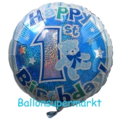 Happy 1st Birthday, blau, holografisch ohne Helium