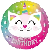 Happy Birthday Einhorn Katze, Caticorn Luftballon aus Folie mit Helium