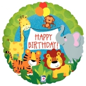 Happy Birthday Jungle Animals, Holografischer Luftballon aus Folie zum Geburtstag, ohne Helium