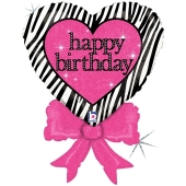 Happy Birthday, Herz mit Schleife, Luftballon aus Folie, ohne Helium