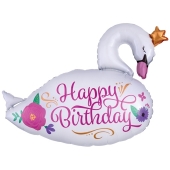 Luftballon Happy Birthday Schwan zum Geburtstag, ohne Helium