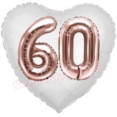 Luftballon Herz Jumbo 60, rosegold mit 3D-Effekt zum 60. Geburtstag