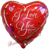 I Love You, Love script, Herzluftballon aus Folie inlusive Helium