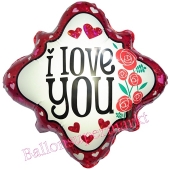 Folienballon I Love You, Herzen uns Rosen mit Helium