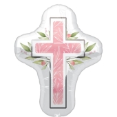 Luftballon Kreuz, rosa, zur Taufe, Kommunion, Konfirmation mit Helium 