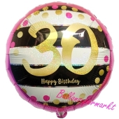 Luftballon zum 30. Geburtstag, Pink & Gold Milestone 30, ohne Helium-Ballongas