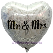 Luftballon aus Folie, Herz mit Ornamenten, Mr and Mrs, ohne Helium