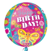 Happy Birthday Schmetterling Orbz Luftballon aus Folie ohne Ballongas