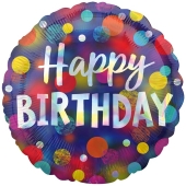 Happy Birthday Party Dots, glänzender Luftballon aus Folie mit Helium