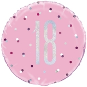 Luftballon zum 18. Geburtstag, Pink & Silver Glitz Birthday 18, ohne Helium-Ballongas
