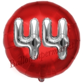 Runder Luftballon Jumbo Zahl 44, rot-silber mit 3D-Effekt zum 44. Geburtstag