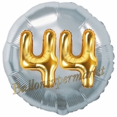 Runder Luftballon Jumbo Zahl 44, silber-gold mit 3D-Effekt zum 44. Geburtstag