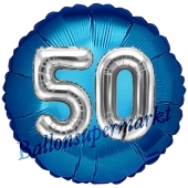 Runder Luftballon Jumbo Zahl 50, blau-silber mit 3D-Effekt zum 50. Geburtstag