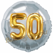 Runder Luftballon Jumbo Zahl 50, silber-gold mit 3D-Effekt zum 50. Geburtstag