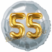 Runder Luftballon Jumbo Zahl 55, silber-gold mit 3D-Effekt zum 55. Geburtstag