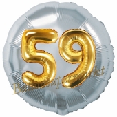 Runder Luftballon Jumbo Zahl 59, silber-gold mit 3D-Effekt zum 59. Geburtstag