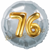 Runder Luftballon Jumbo Zahl 76, silber-gold mit 3D-Effekt zum 76. Geburtstag