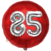 Runder Luftballon Jumbo Zahl 85, rot-silber mit 3D-Effekt zum 85. Geburtstag